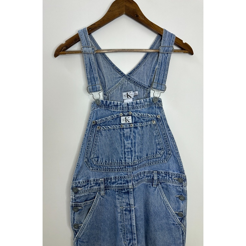 Calvin Klein Vintage 90s Style Carpenter Overalls Blue Denim Bib Small Oversized - Picture 3 of 13